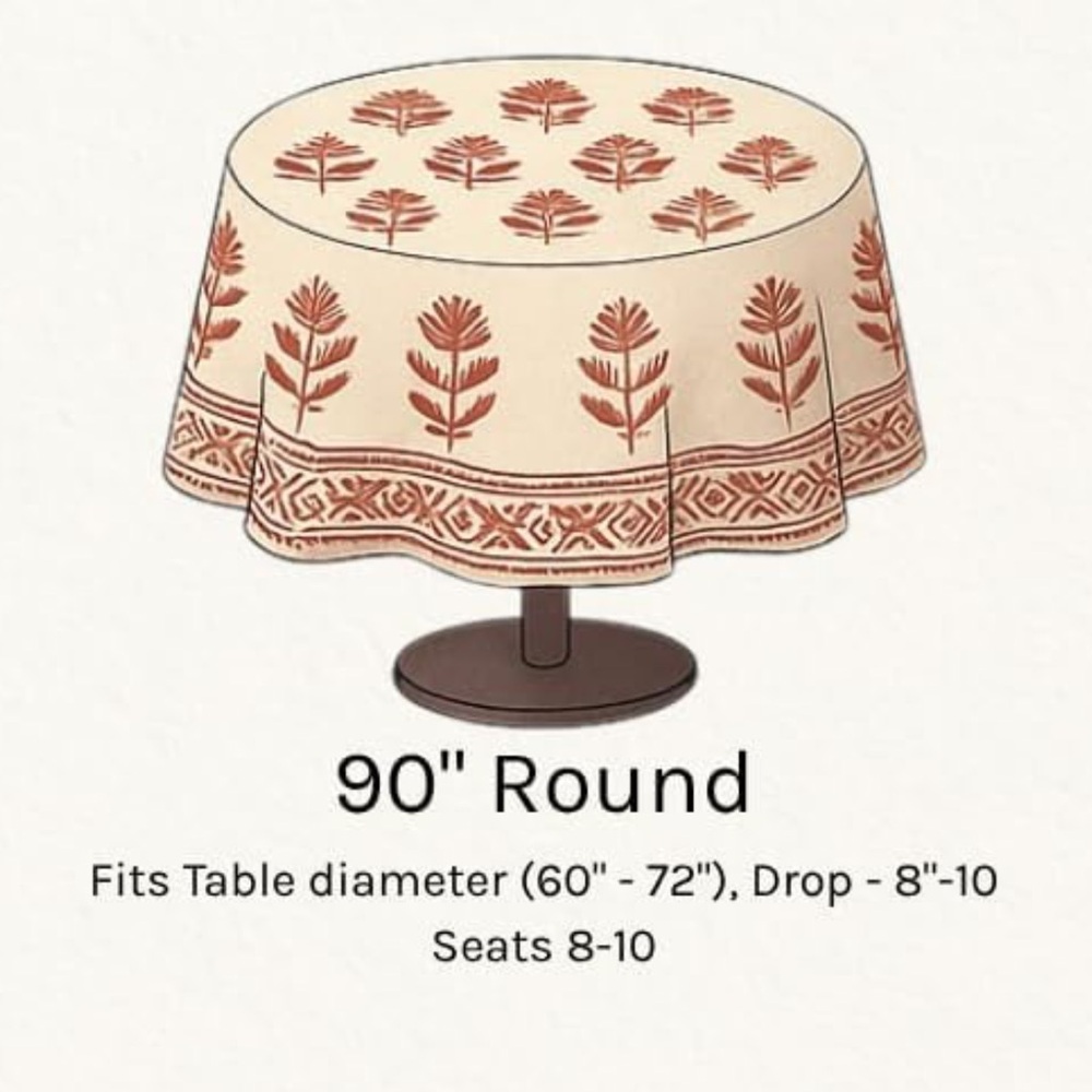Atosii Roma blue 90” round cotton Indian block print tablecloth - Picture 5 of 5
